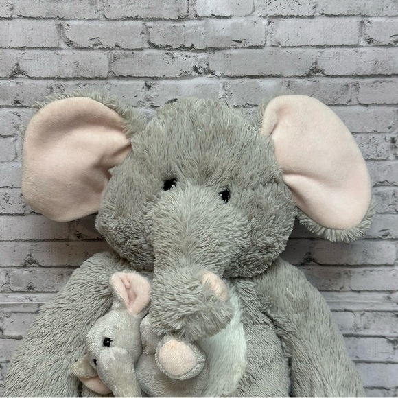 HUG FUN 20" ELEPHANT and BABY Hugging Stuffed Animal Plush Gray Pink Floppy Ears - Picture 12 of 14